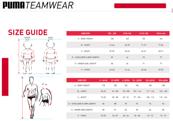 Puma Soccer Uniform Size Chart